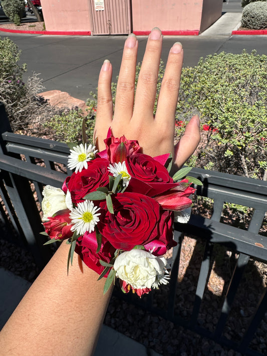 Red and White Corsage