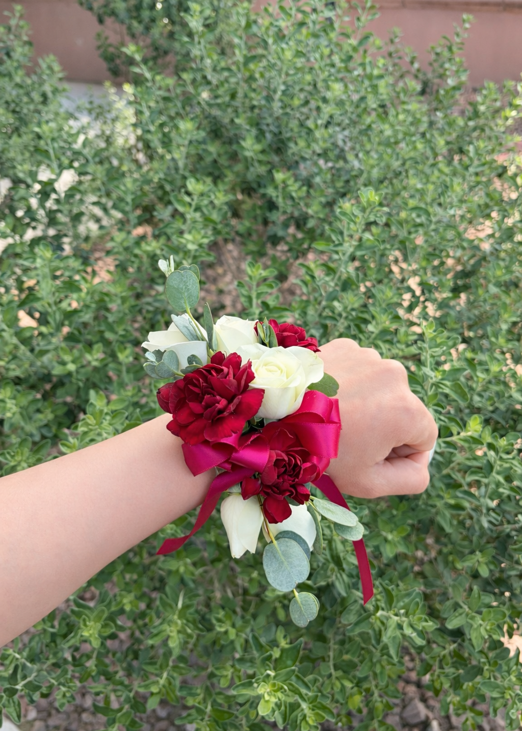Red and White Corsage